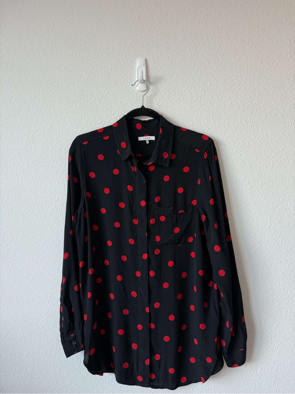 Ganni Barra Crepe Polka Dot Tunic Shirt